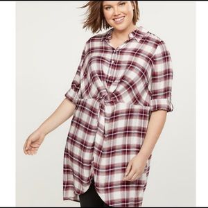 Red white black plaid tunic